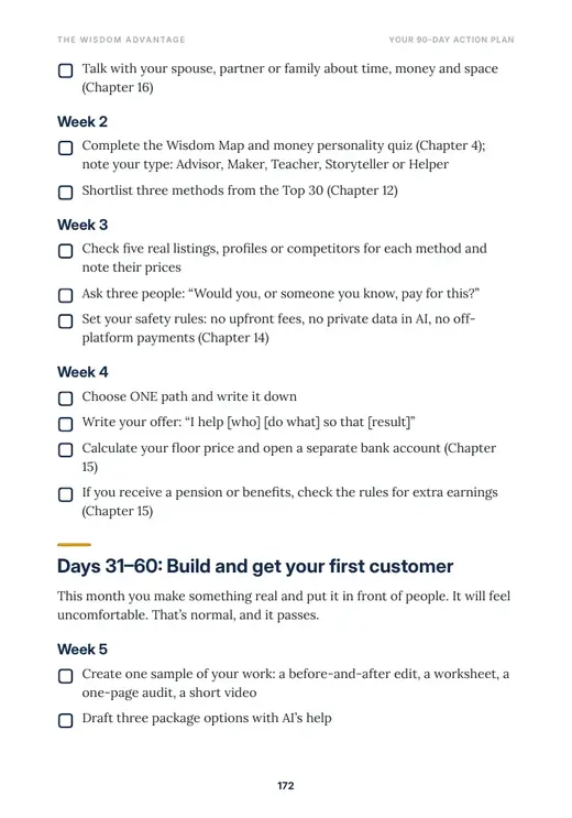 Sample page: the 90-day action plan